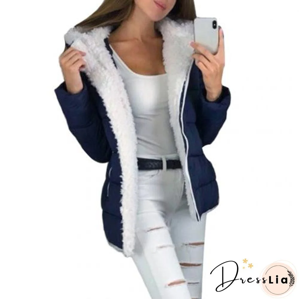 Women Autumn Winter Cotton Solid Color Zipper Hooded Jacket Thickened Warm Cotton Coat Warm Keeping jacket winter jacket women