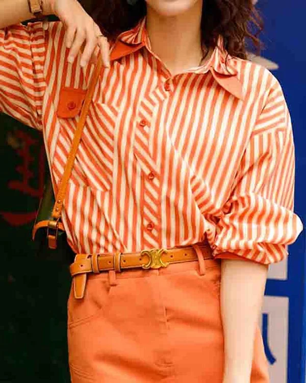 Retro Orange Striped Long Sleeve Shirt