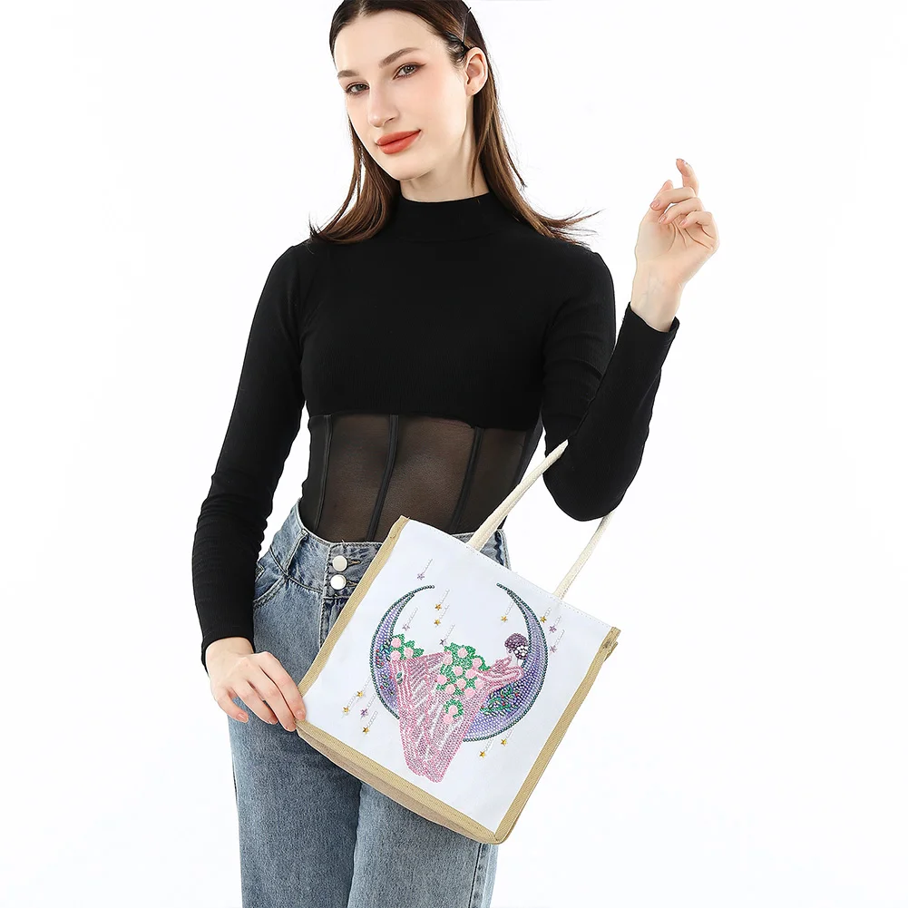 Moon Fairy Diamond Painting Handbag DIY Linen Shopping Storage Bag