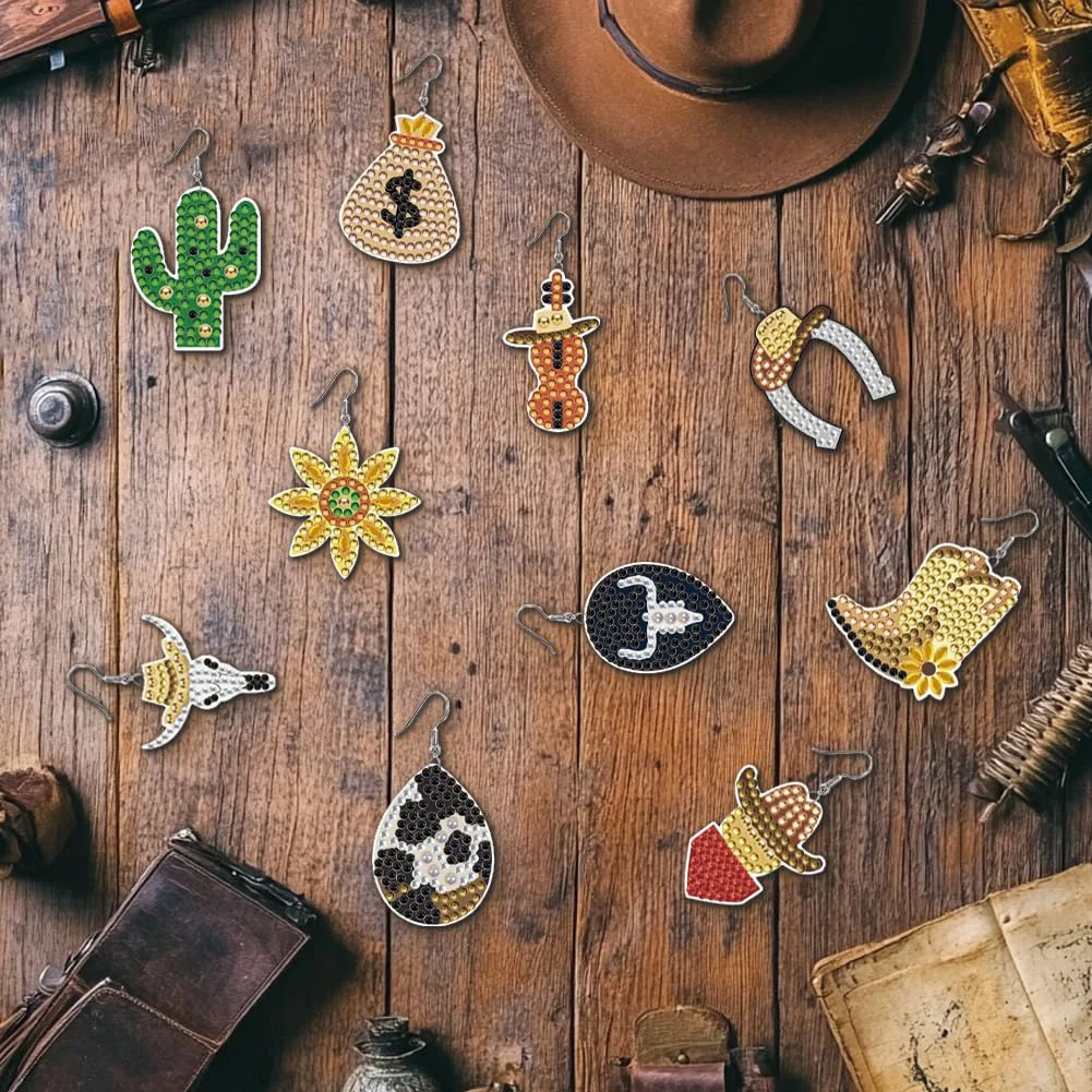 12 Pairs Denim DIY Diamond Art Earrings Double Sided Diamond Painting Earrings