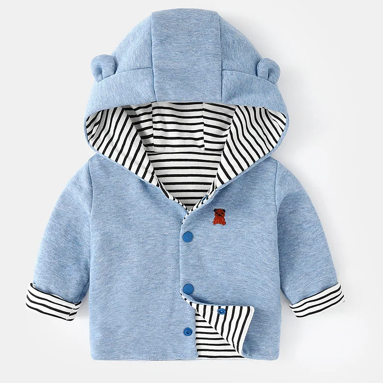 Baby Bear Striped Hooded Reversible Coat
