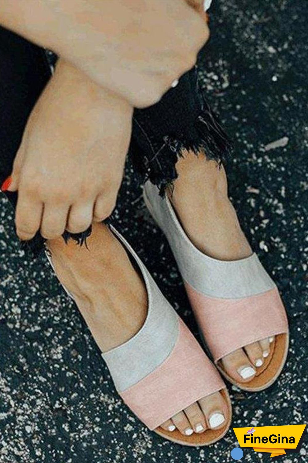 Peep Toe Stacked Flat Sandals