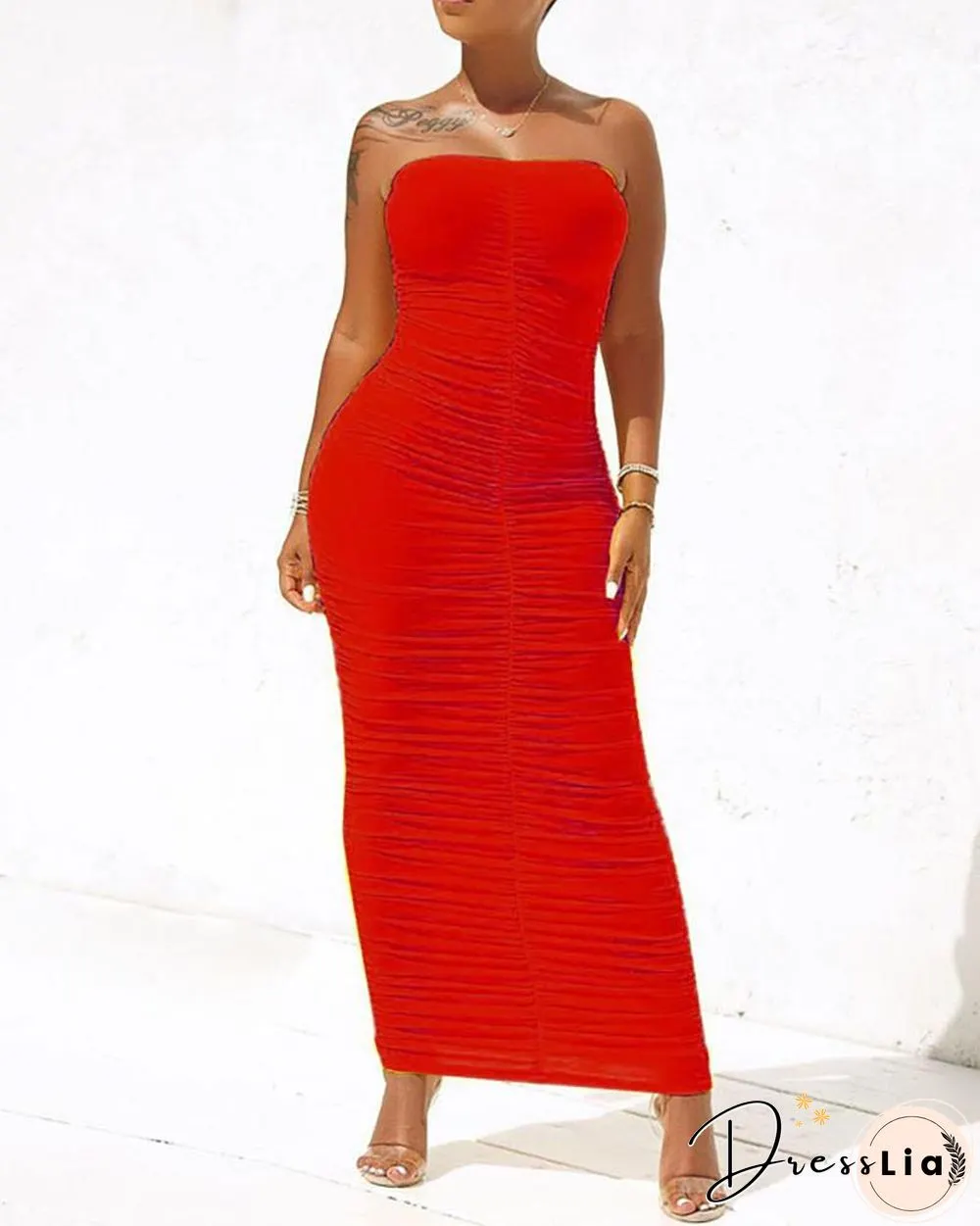 Bandeau Ruched Sleeveless Maxi Dress
