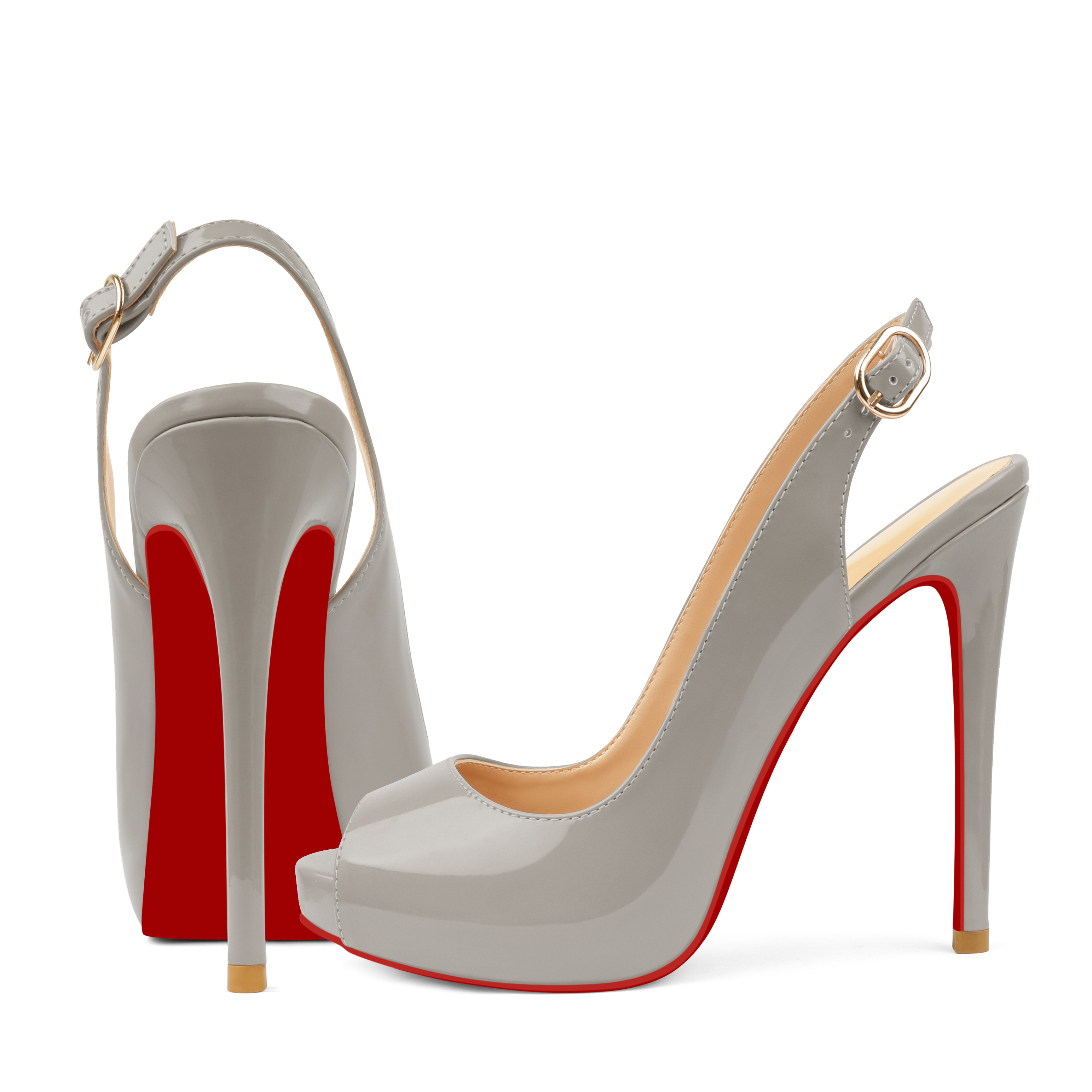 120mm Red Bottom Elastic Strap Slingback Sandals Peep Toe Platform Stilettos Black Patent Heels-MERUMOTE