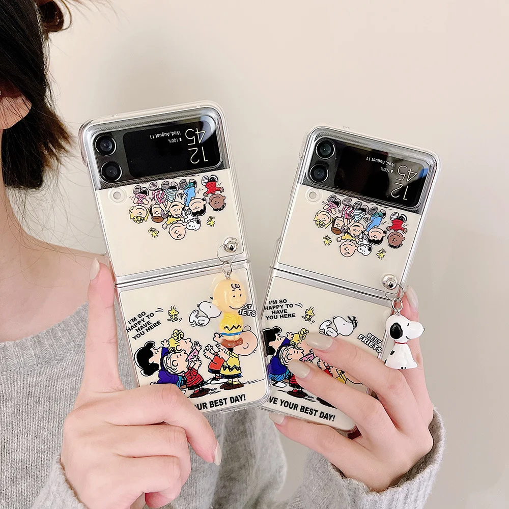 Cartoon Transparent Samsung Z Flip Case With Pendant