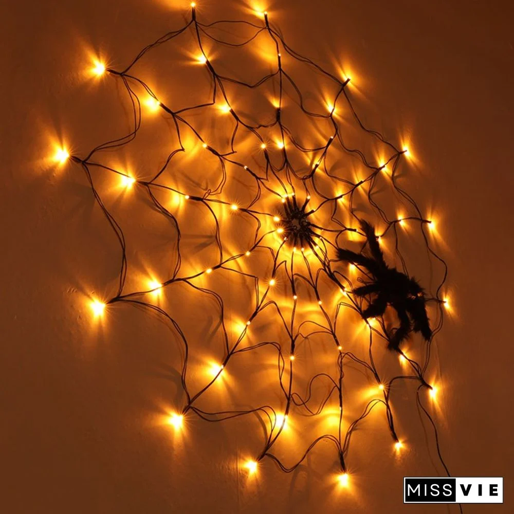 Black Spider Web With 8 Light Modes For Halloween Decoration