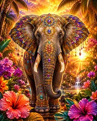 Jeweled Sunset Elephant - Diamond Painting
