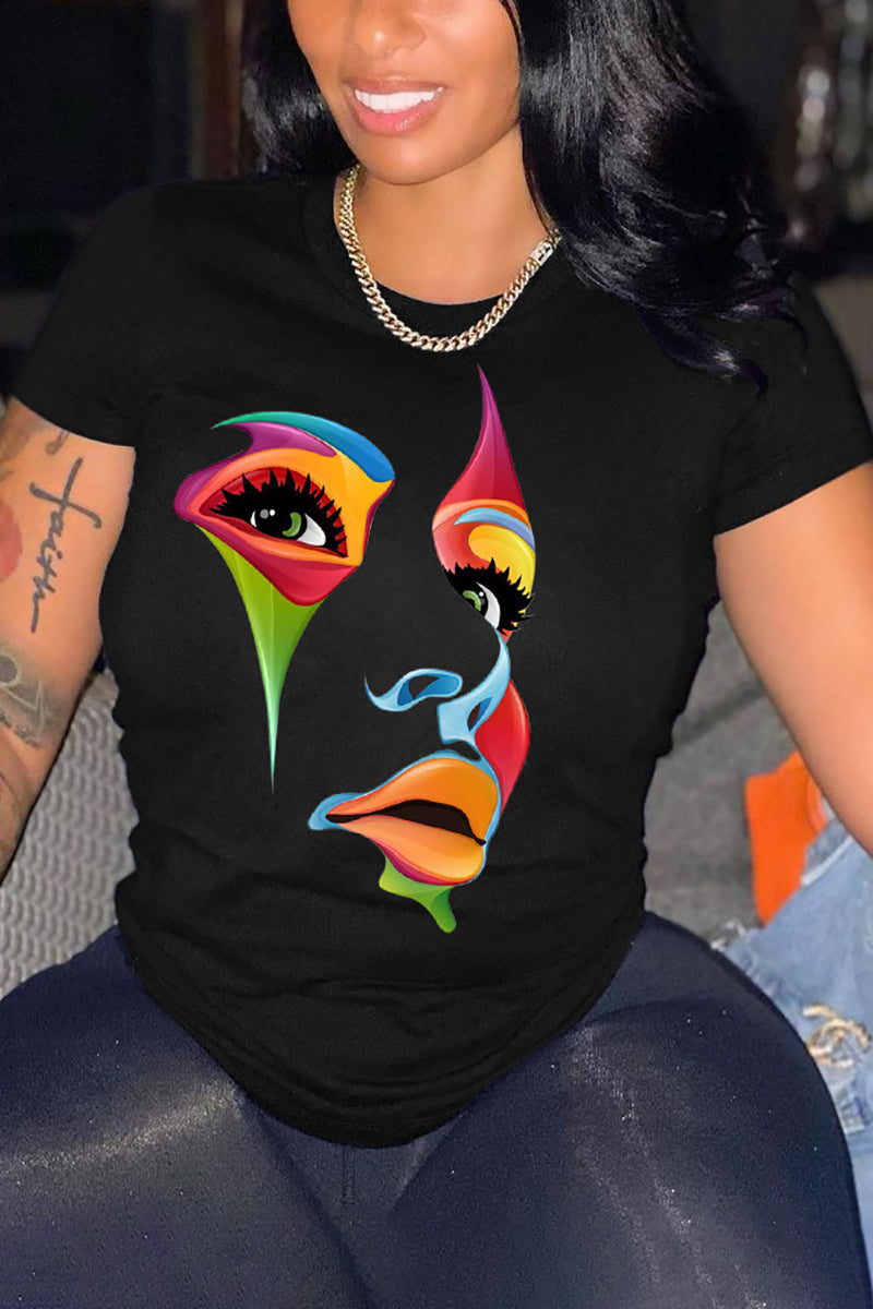 Plus Size Casual Graphic Print O Neck African T-Shirts
