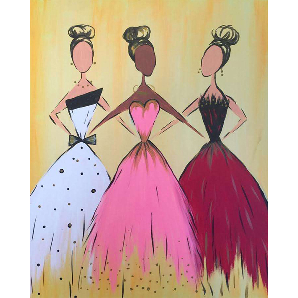 

30*40CM - Round Drill Diamond Painting - Three Ladies in Dresses, 501 Original