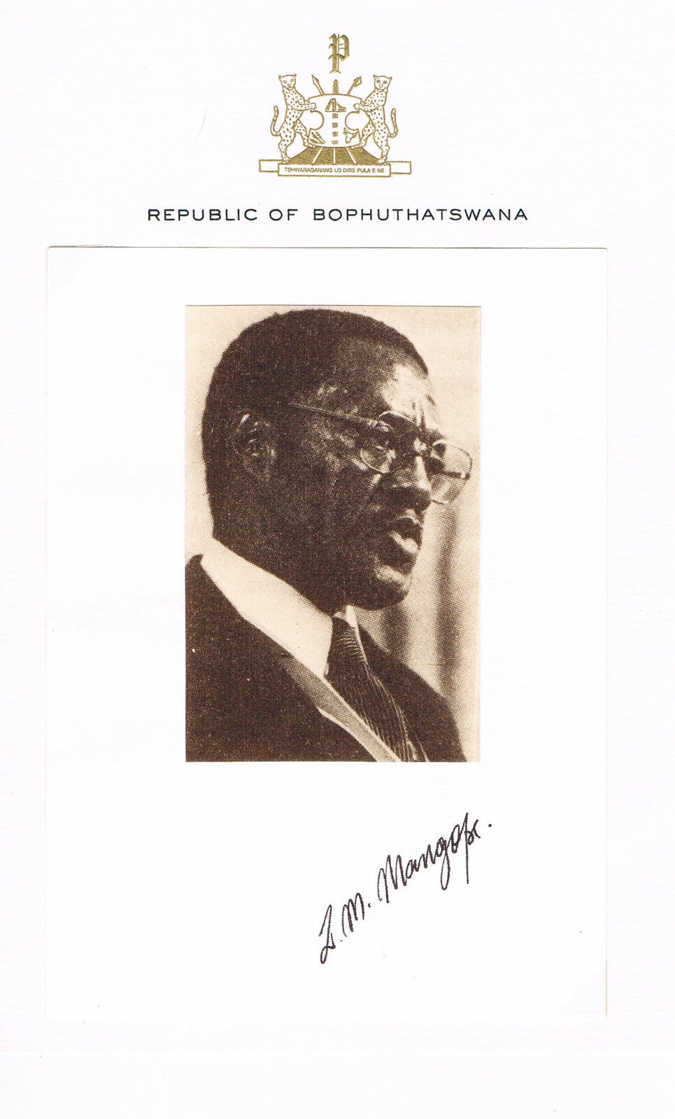 South Africa/Bophuthatswana Lucas Mangope 1923- signed card 4x6