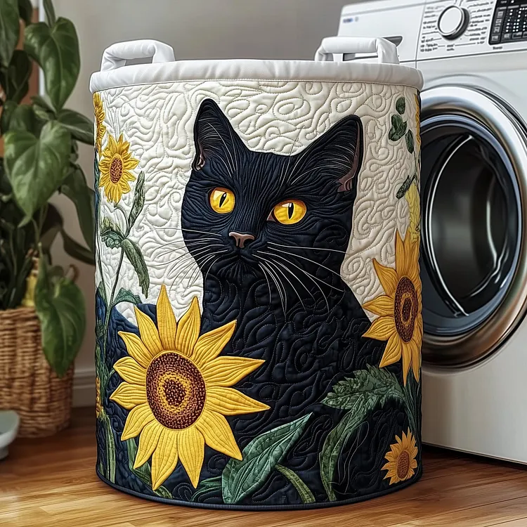 Sunflower Cat Quilted Laundry Basket GFTOXM285