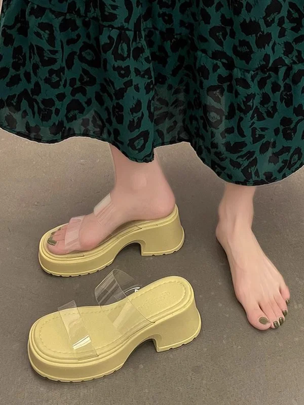 Open Toe Round-Toe Split-Joint Transparent Pumps Sandals Slippers