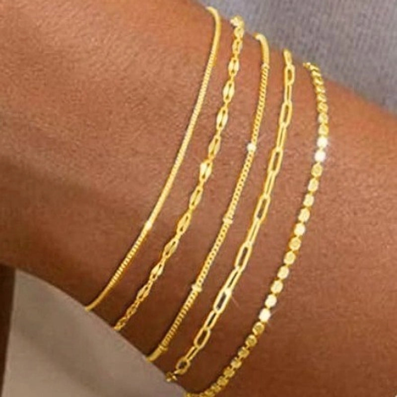 Jewelry Simple 5-piece Bracelet Set Fashion Metal Clip Bead Chain Combination Women’s Bracelet