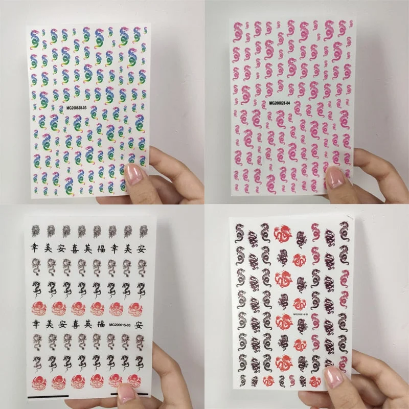 12PCS/3pcs Holographic 3D Butterfly Snake Dragon Love Design Laser Nail Stickers Winter Nail Art Decoration Nail DIY Accessories-Nail Inspo