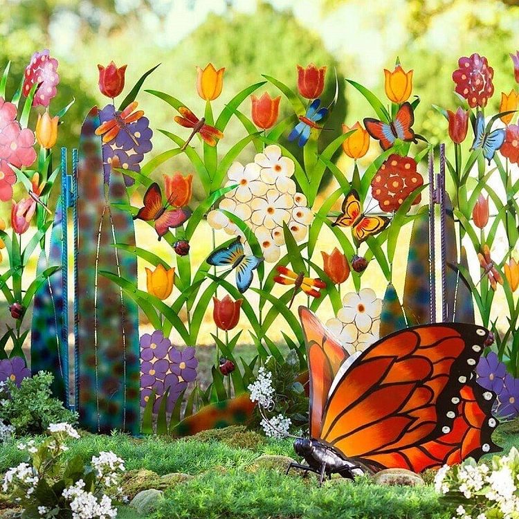 🔥Last day 50%off -Colorful Metal 3-Panel Butterfly and Flower Garden Screen
