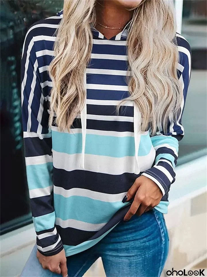 Contrast Color Stripe Long Sleeve Hoodies