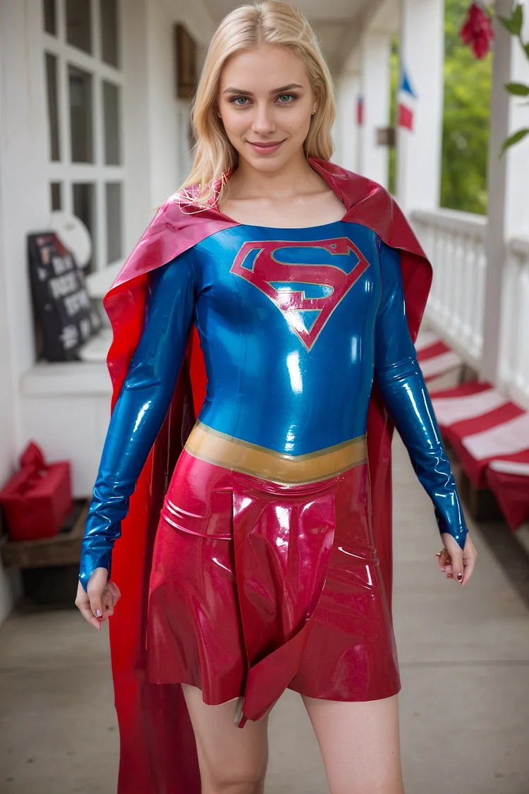 Women Latex Dress Super-Girl Costume Superhero Outfit cosplay