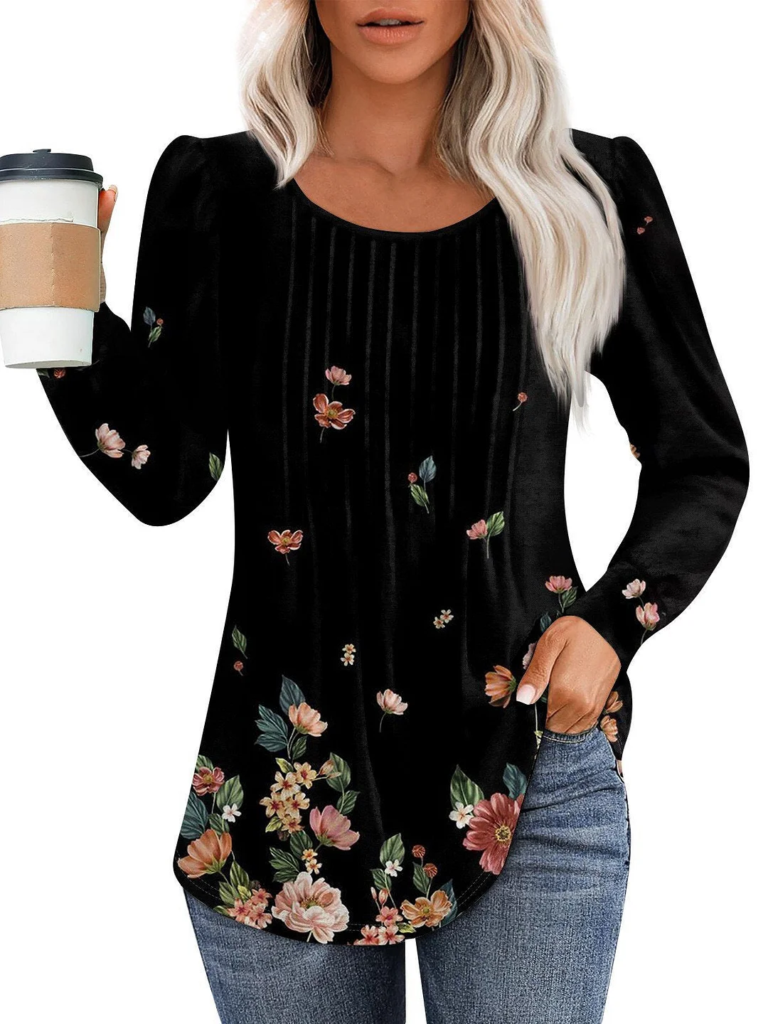 Women's Long Sleeve Scoop Neck Printed Graphic Tops