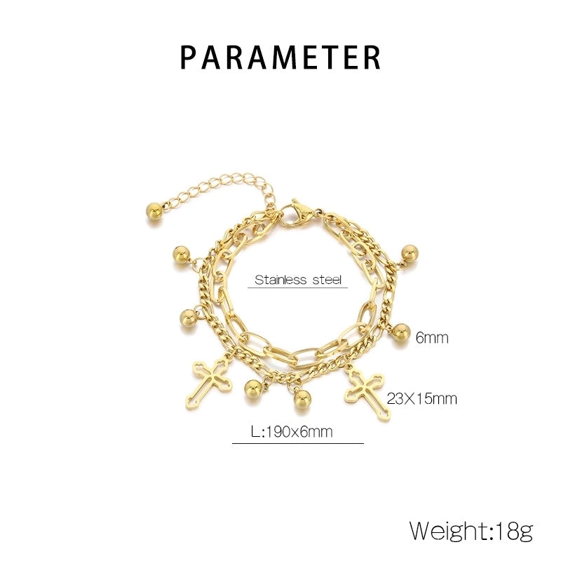 Elegant Minimalist Streetwear Cross 304 Stainless Steel 18K Gold Plated Bracelets In Bulk