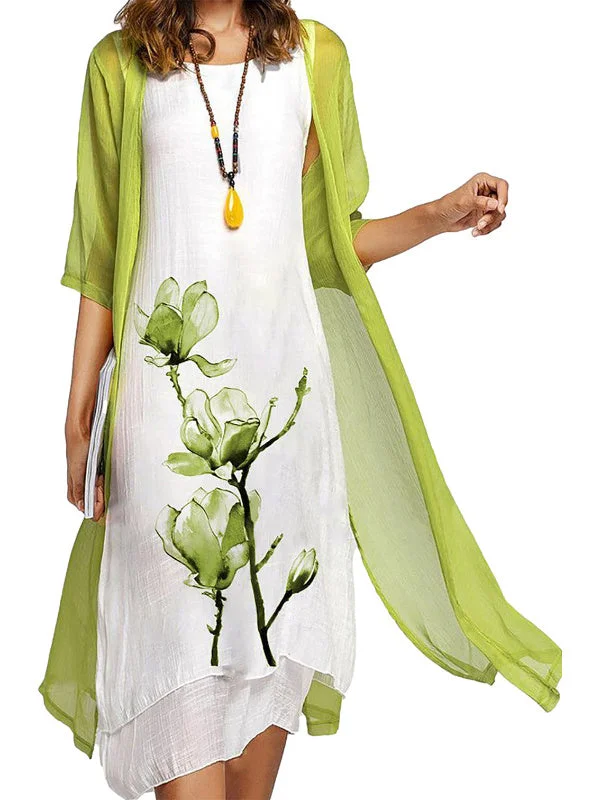 Women Long Sleeve Scoop Neck Floral Printed Dress