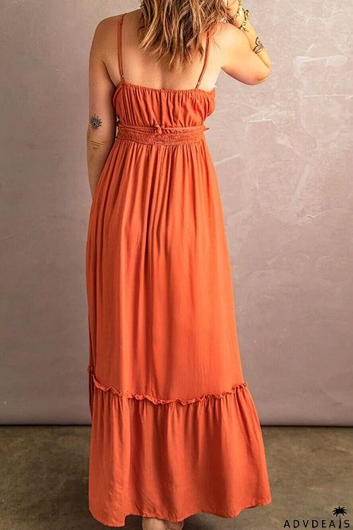 Ruffle Hem Cutout Slip Maxi Dress