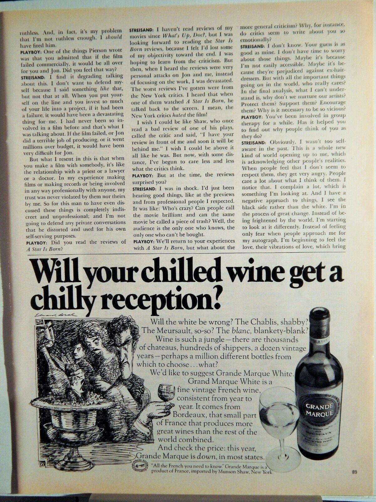 GRANDE MARQUE WHITE BORDEAUX WINE ORIG. VTG 1977 Photo Poster painting AD,