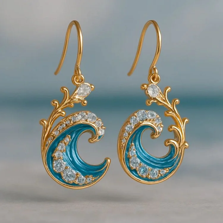 Ocean Exquisite Fashion Style Simple Inlaid Haoshi Wave Earrings