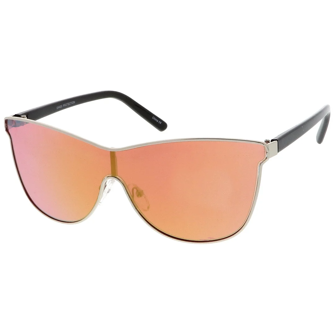 Futuristic Horn Rimmed Colored Mirror Mono Lens Cat Eye glasses 65mm