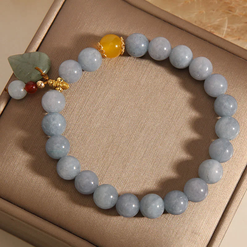 Aquamarine Jade Leaf Healing Charm Bracelet