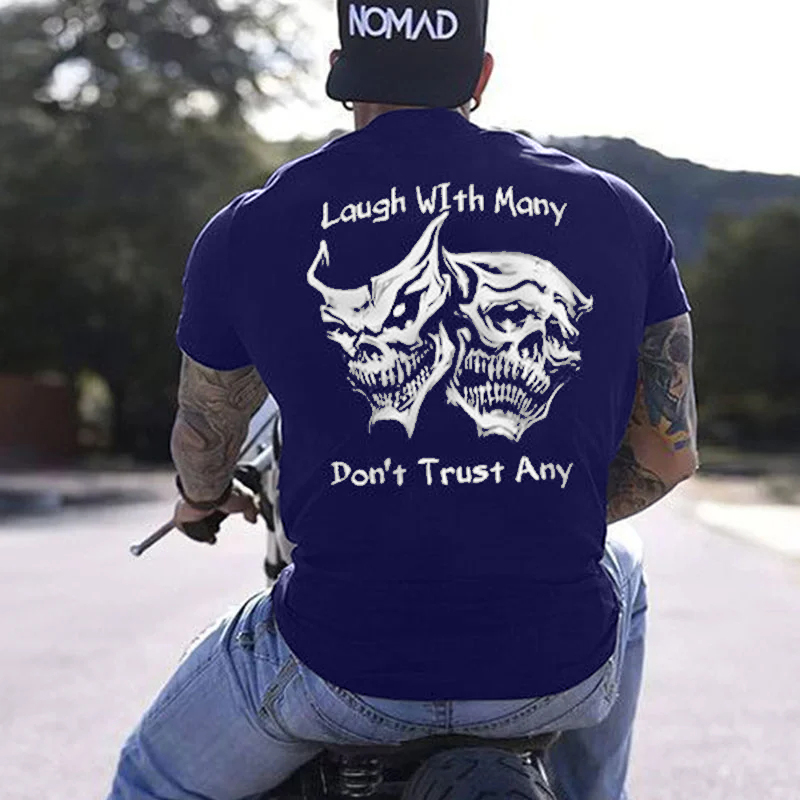 CLEARANCE ONLY $9.99-Laugh with Many, Don’t Trust Any Skulls Black Print T-shirt