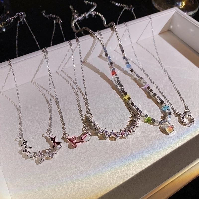 Elegant Lady Geometric Heart Shape Bow Knot Titanium Steel Copper Plating Inlay Zircon Pendant Necklace