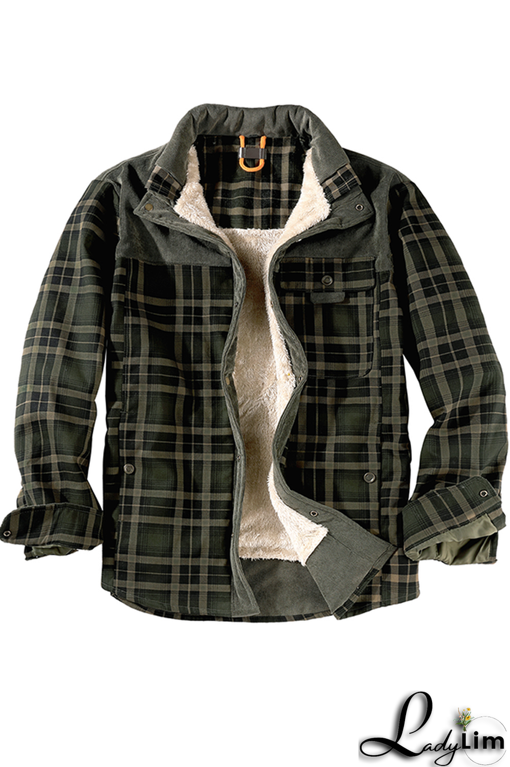 Dark Green Casual Plaid Split Joint Buckle Turndown Collar Outerwear