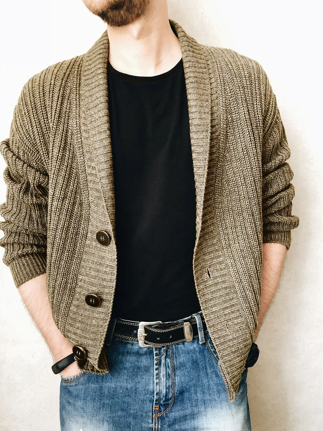 Men's Long-sleeved Cardigan Single-breasted Casual Sweater Knitted Coat