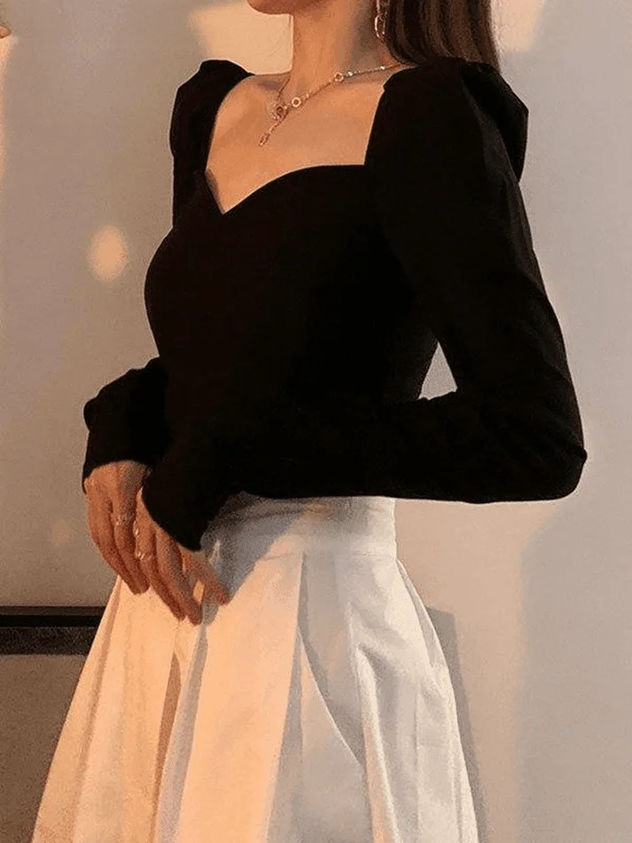 Brownm Ruched Puff Sleeve Blouse