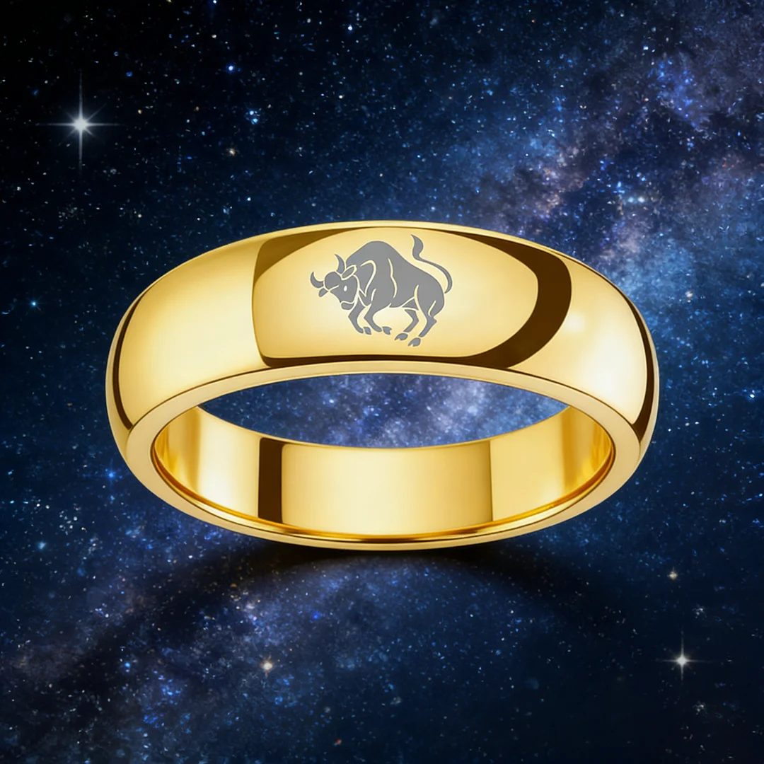 Dome Gold Tungsten Carbide Rings Taurus Couples Tungsten Wedding Bands for Men or Women 4MM 6MM 8MM