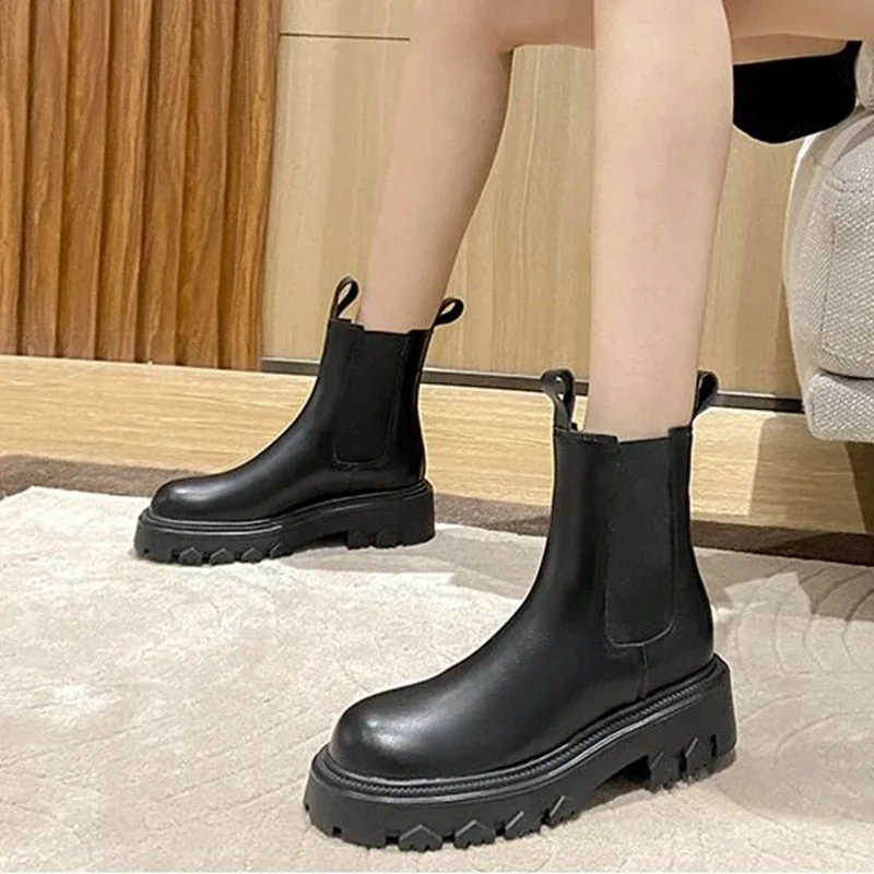 Autumn Winter Chelsea Boots Women 2021 Punk Gothic Platform Combat Ankle Boots For Women Fur Short Plush Shoes Luxury Designer