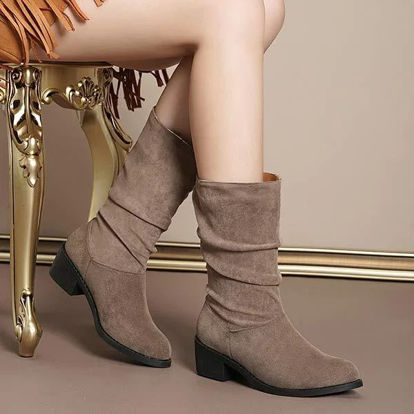 Women's mid-heel suede knee-high boots shopify Stunahome.com