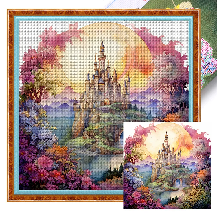 The Castle Behind The Flower Wall (50*50cm) 14CT Stamped Cross Stitch gbfke