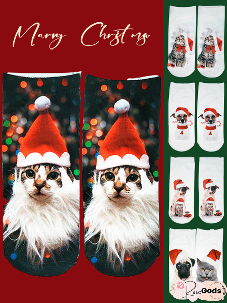 Christmas 3D Cat Pattern High Stretch Cotton Socks Festive Party Decorations Xmas Socks