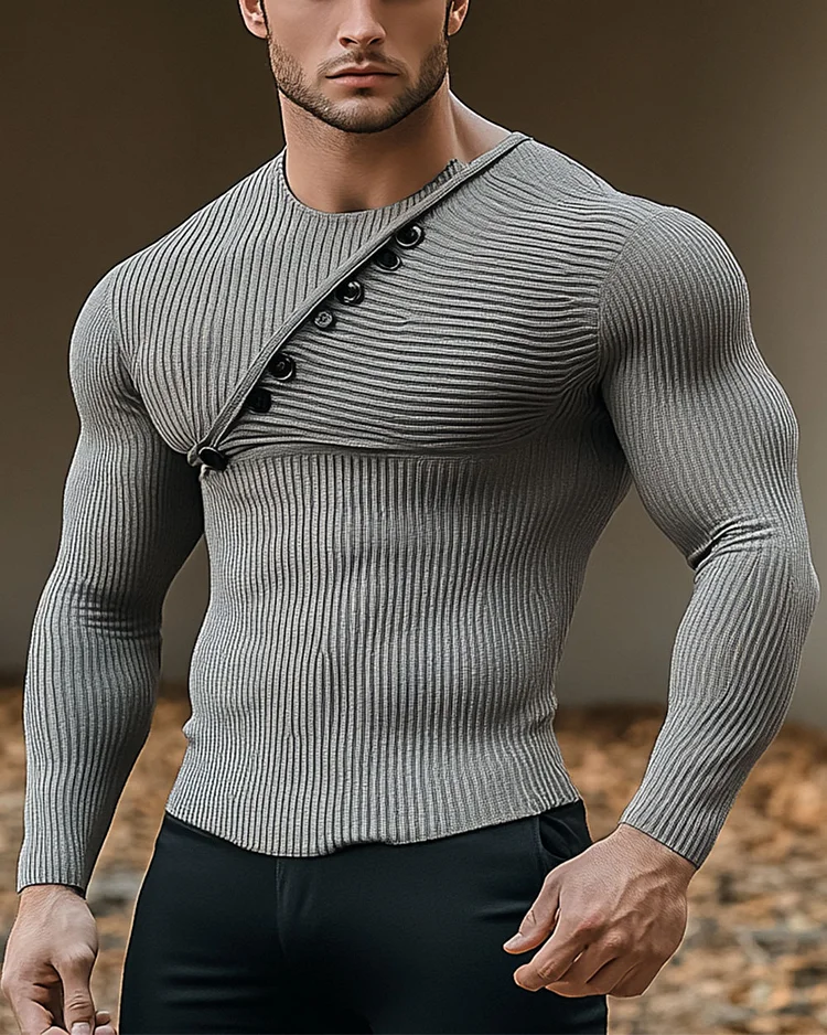 Men's Fashion Irregular Button Knitted Top