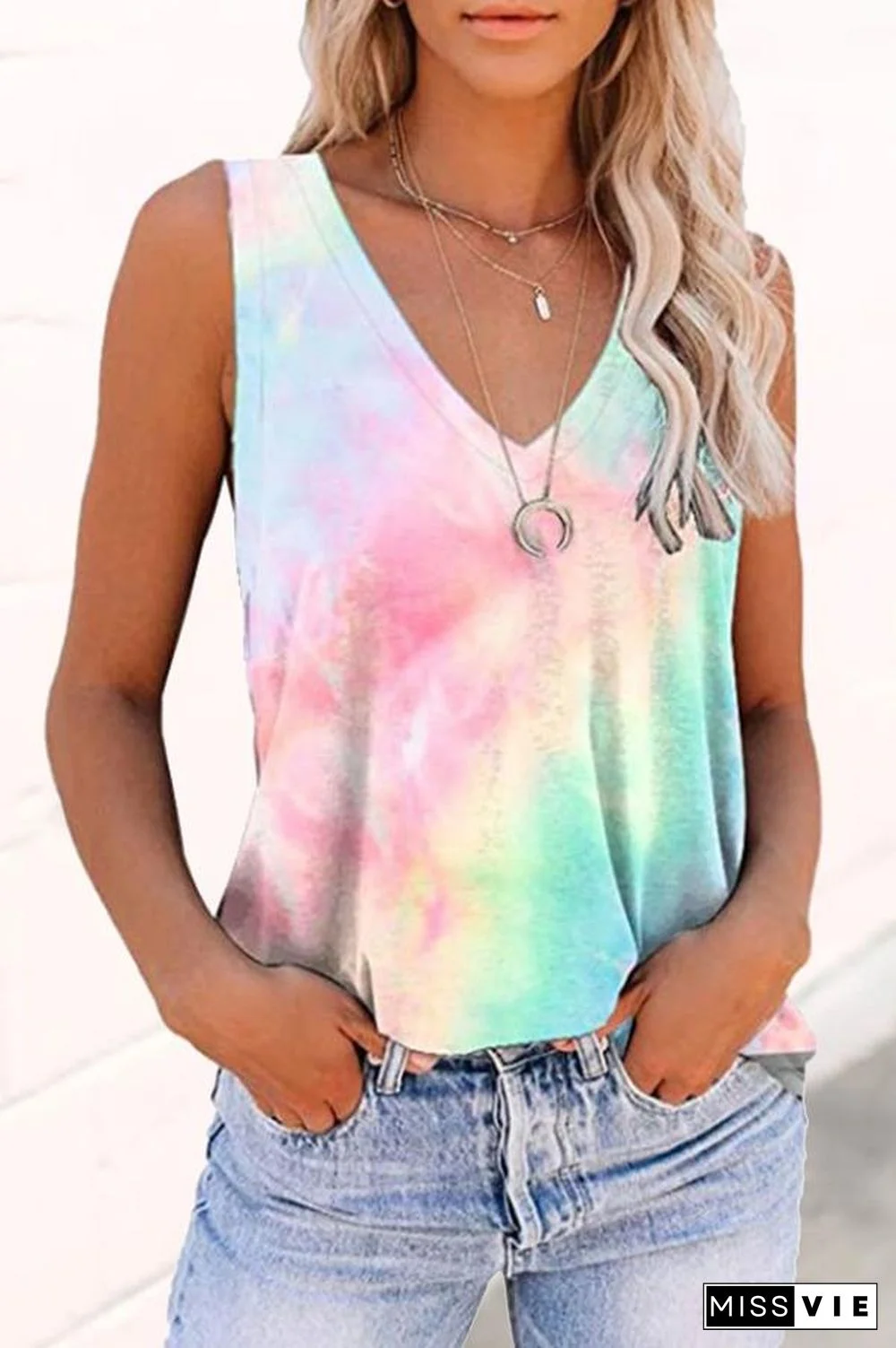 V-Neck Tie Dye Sleeveless Vest