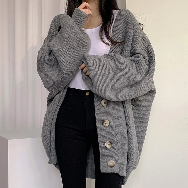 Puff Sleeve Button Knit Cardigan Sweater