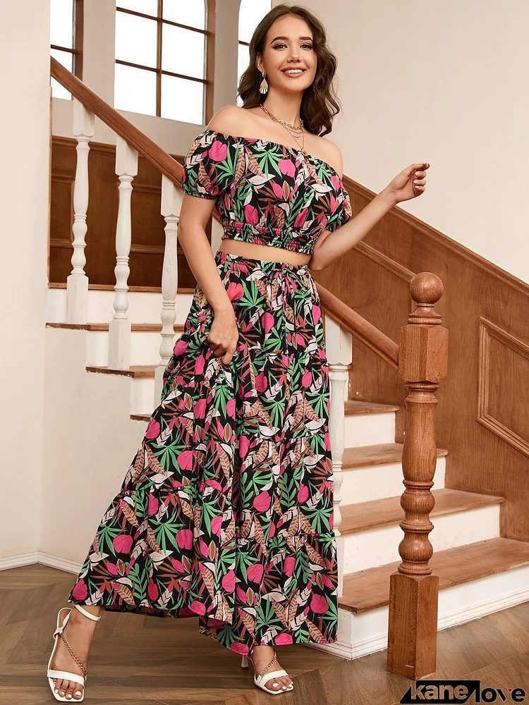 Floral Off-Shoulder Top and Maxi Skirt Set