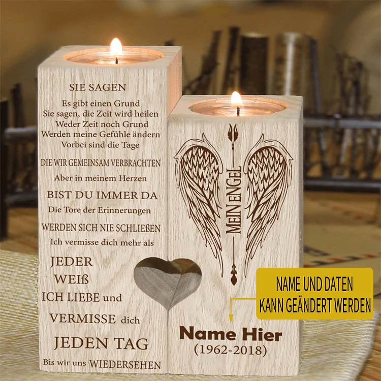 Mein Engel Trauer Kerzenhalter - Personalisierte Namen und Daten Kerzenständer