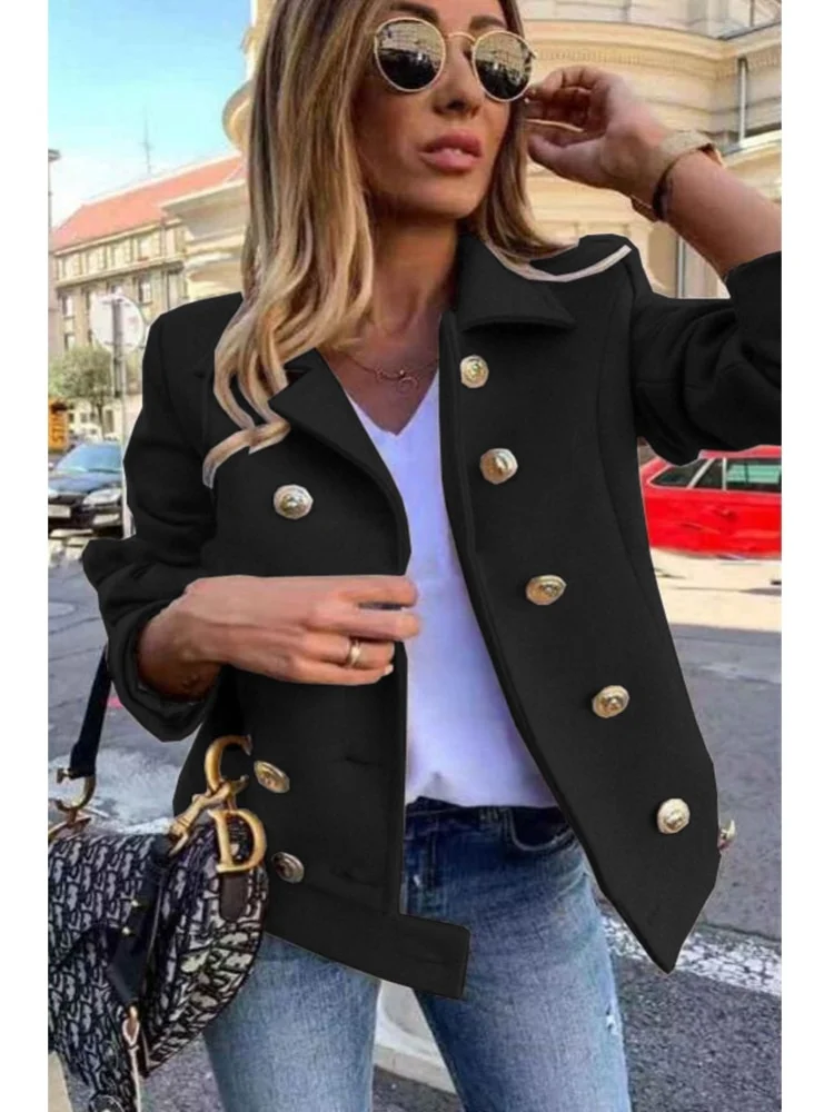 Jangj Jacket Women Long Sleeve Fashion Double-breasted Blazer Casual and Loose with Lapel Office Lady Jackets for Women Coat