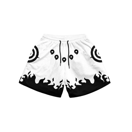 Flame Geometric Print Drawstring Mesh Shorts SOPULA