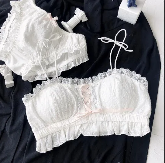 Wriufred Vintage Cotton Wire Free Tube Top Bra Set Comfortable Chic Underwear Fying  Lace Side Large Size Lingerie Brief Sets