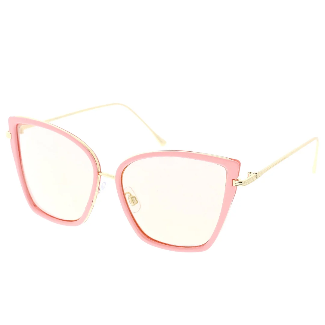 Women's Oversize Cat Eye glasses With Slim Arms Colored Mirror Lens 56mm