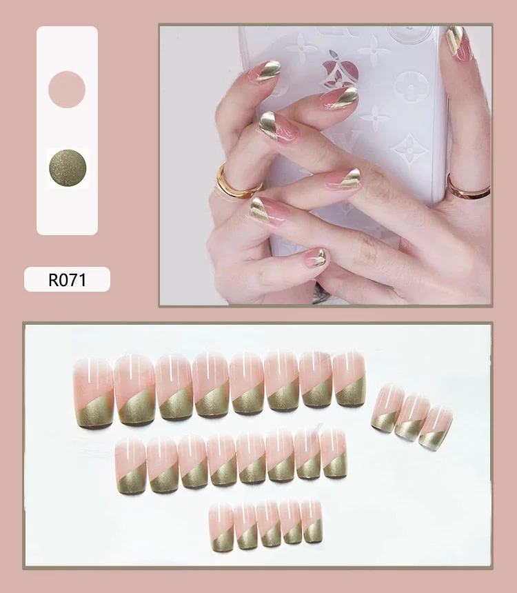 French Mordern stylish Elegant Gold Sliver Edge Line Wearable False Nails-Nail Inspo