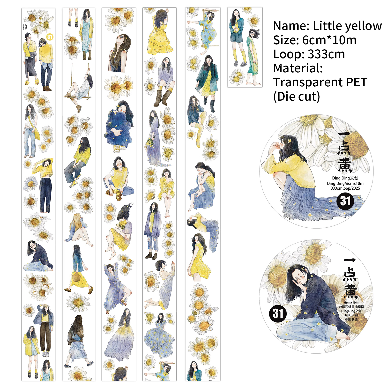 PET Tape - 1000cm Vintage Plant Flower Character Landscape 